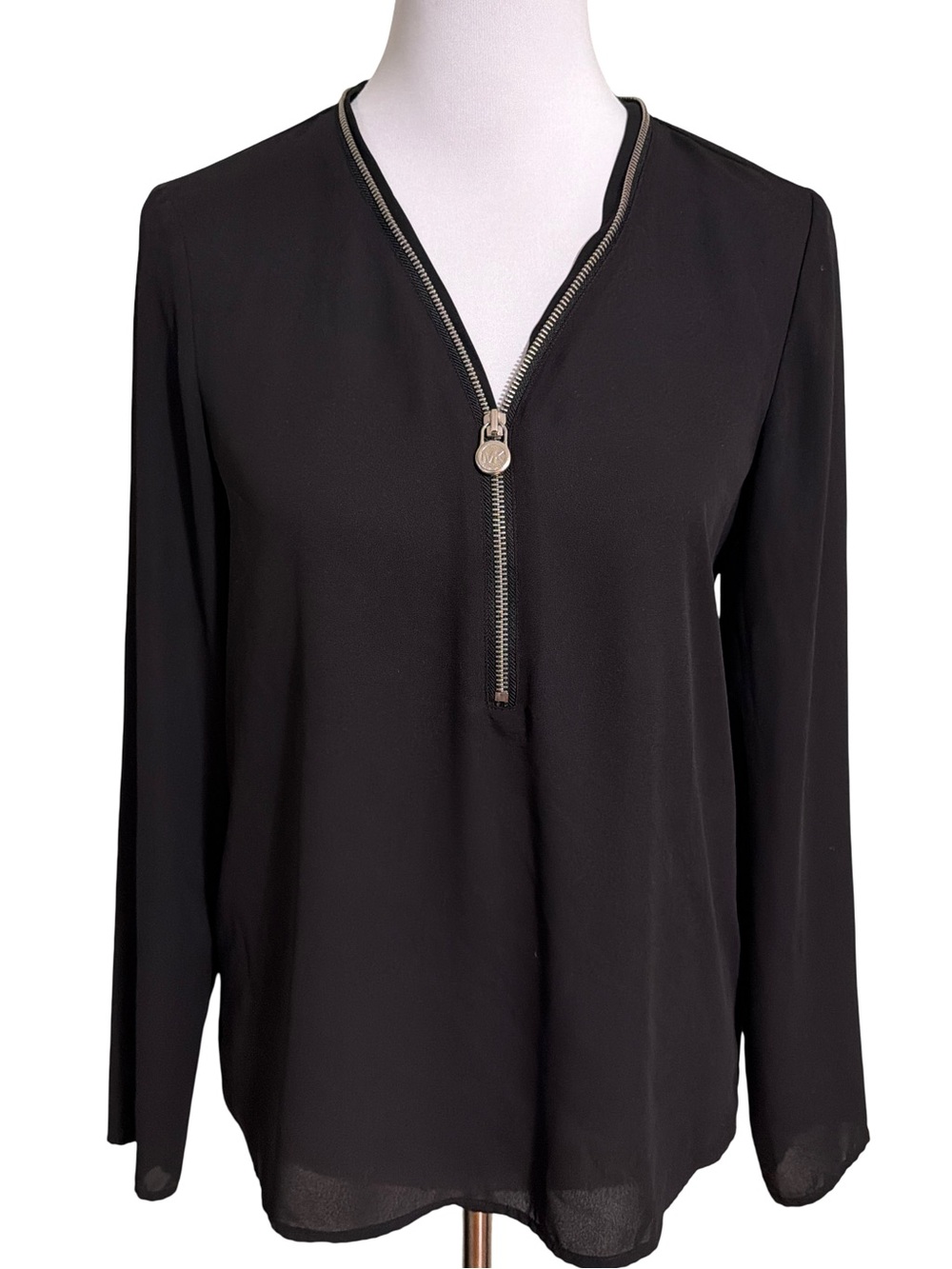 Michael Kors Black Long-Sleeve Zip-Front Blouse